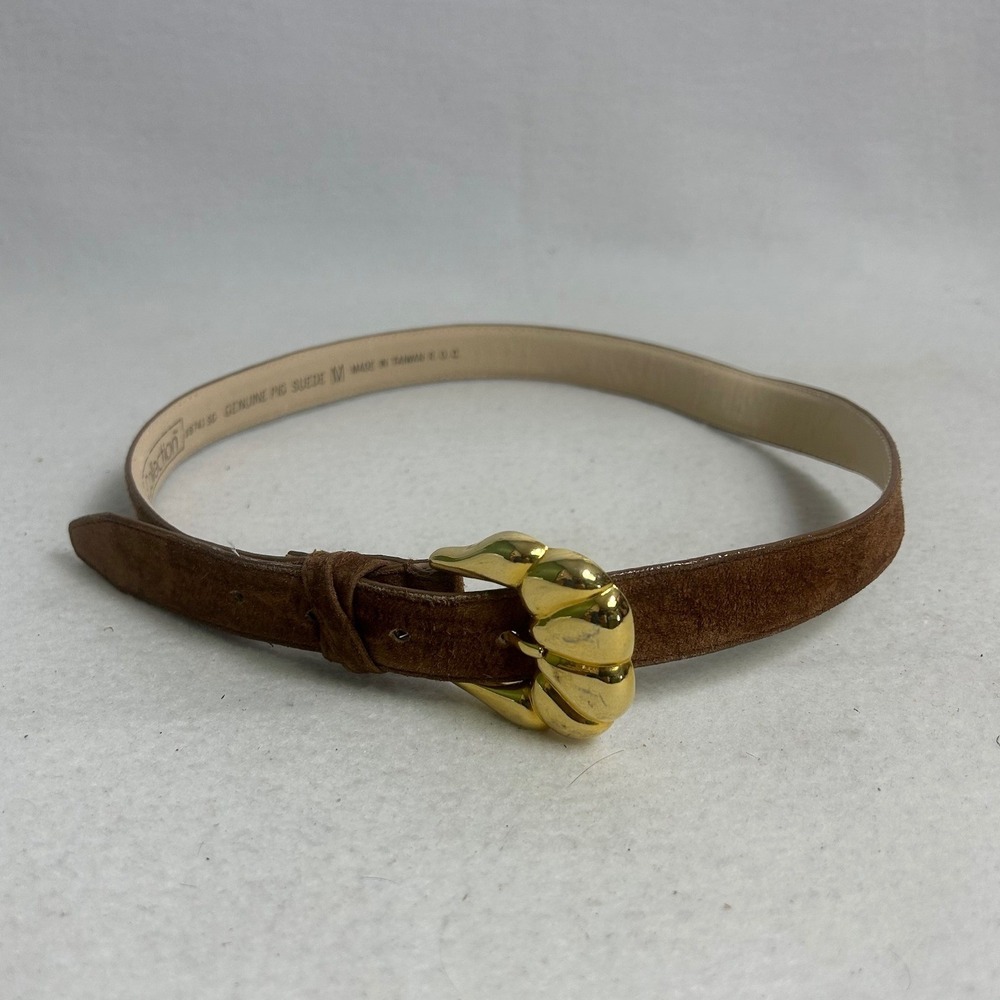 Vintage Potomac Collection Womens Medium Brown Suede Shell Buckle Skinny Belt